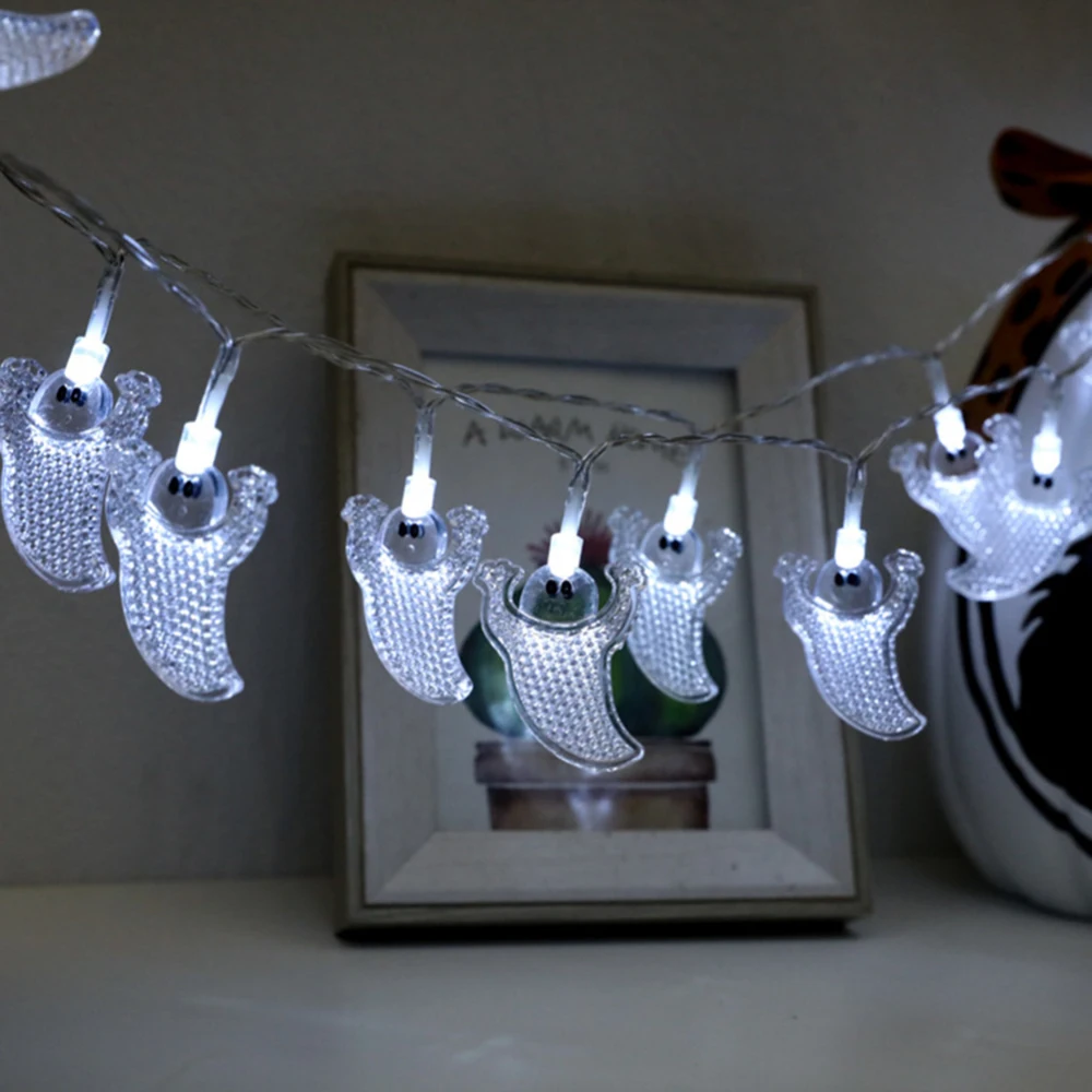 20 Led светильник-гирлянда с тыквами и летучими мышами для Хэллоуина, вечерние украшения, оконный дисплей, светильник на Хэллоуин, струны, светильник-тыква, струны - Испускаемый цвет: ghost1