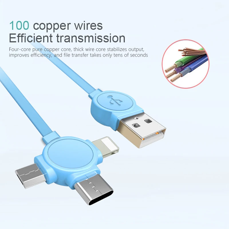 ! USB кабель ACCEZZ 3 в 1 для быстрой зарядки с разъемом Type C iPhone X 7 8 Plus IOS Xiaomi Huawei Samsung