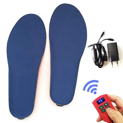 Blue Unisex 2000mAh Electric Heating Insoles Foot Warmer with Wireless LCD Remote Control Heated Insoles for Skiing Hiking Camping - Цвет: Blue