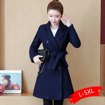 

Large Size Women's 2020 Autumn Coat New Age-reduction Belt Was Thin And Long Woolen Coat