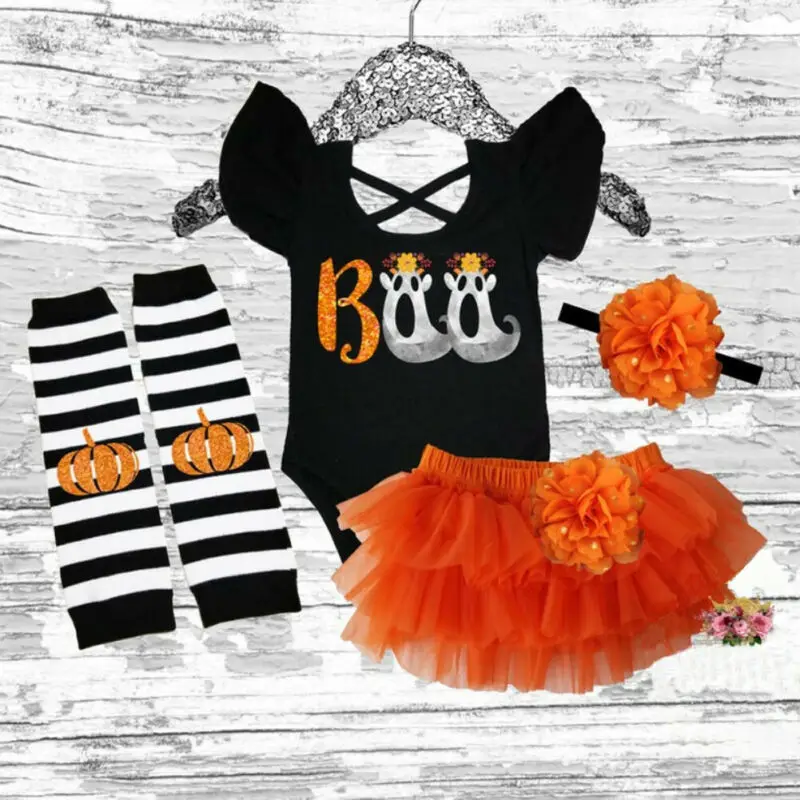 

PUDCOCO Halloween Newborn Baby Girl Tops+Tutu Shorts Dress+Headband+Leg Warmers Clothes Support wholesale