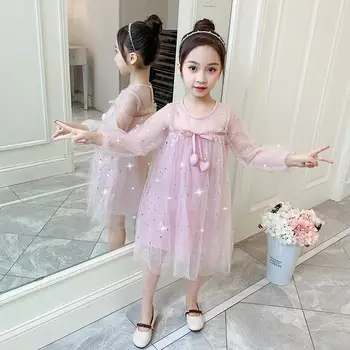 

Spring girl's gauze dress Simple children's dress Age 4 6 8 10 12 14 Years Old Kids Clothing 2020 New Arrival