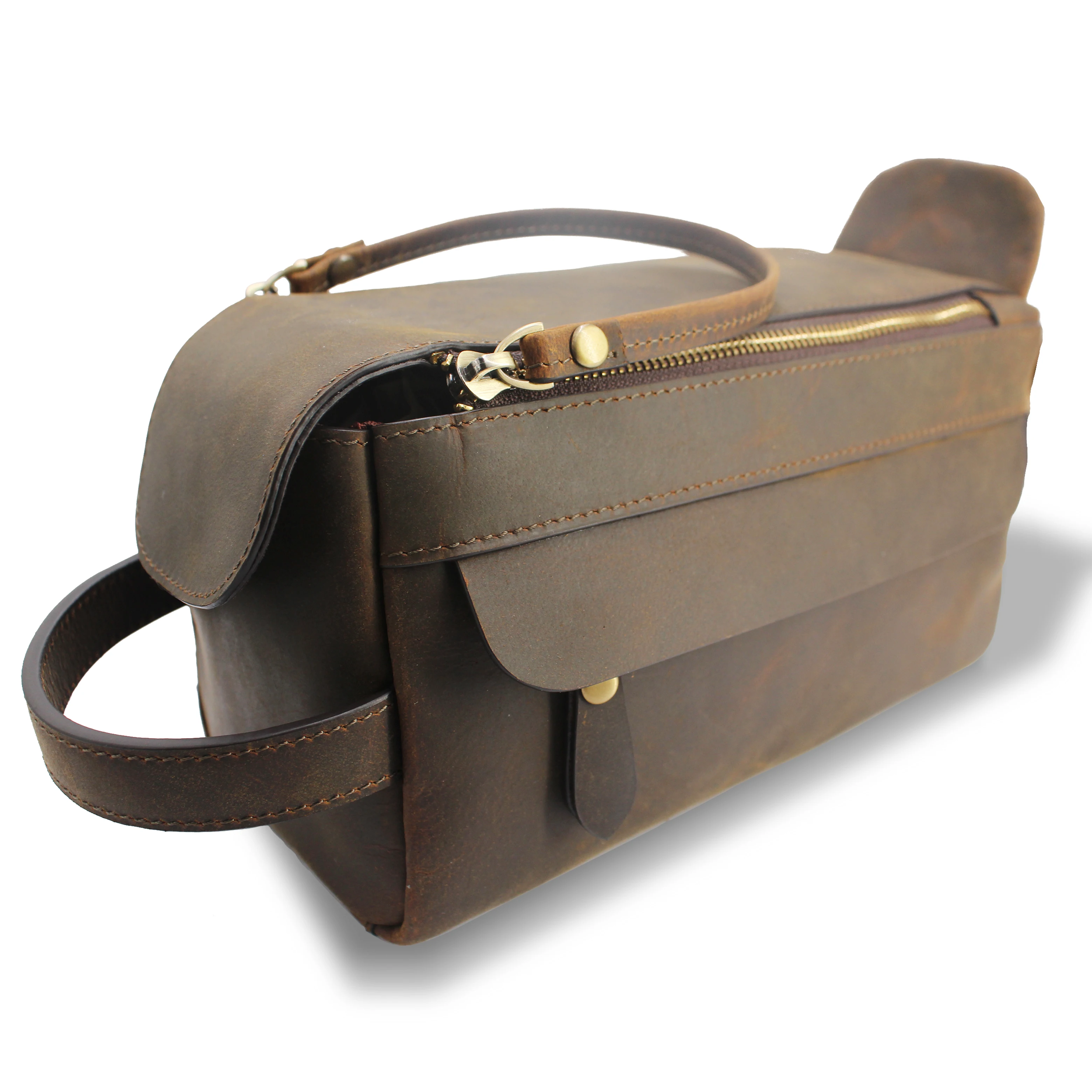 

CUSTOM LOGO100% Genuine Leather Toiletry Bag Shaving Dopp Kit Travel Case Leather Toiletry Bag High quality custom logo