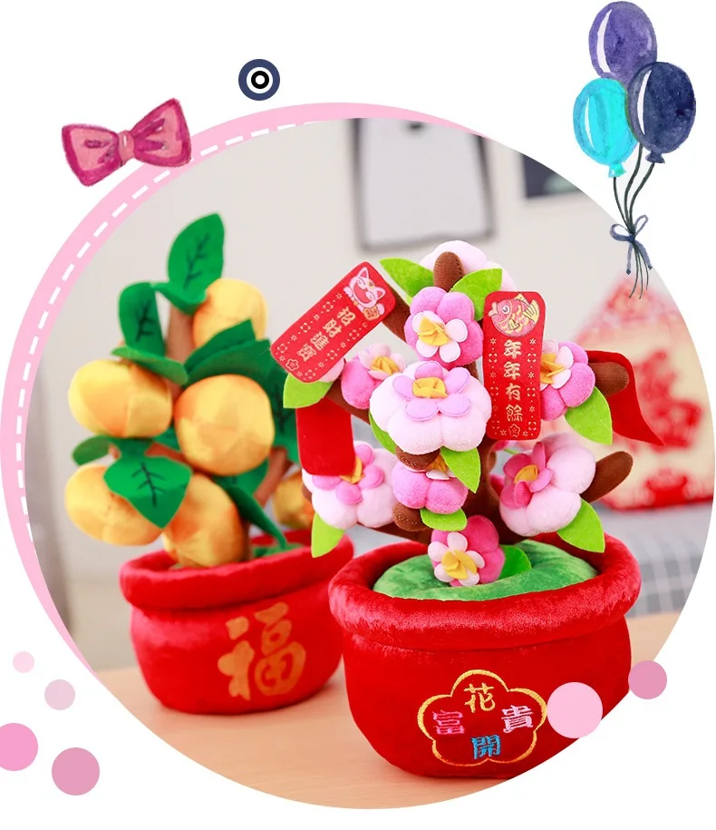 Model Blossoming Prosperous Auspicious Orange Potted Plant Decoration Peach Blossom Pillow New Year Mascot Gift