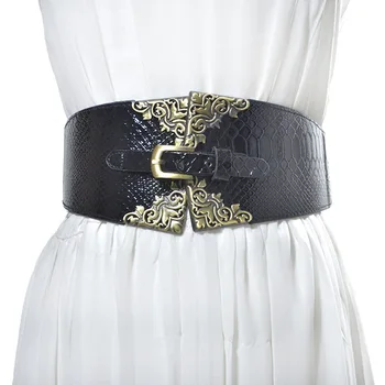 

Retro National Wind Belt Women's Decorative Elastic Wide Waist Crocodile Texture Decorative Coat Dress Belts Cintos