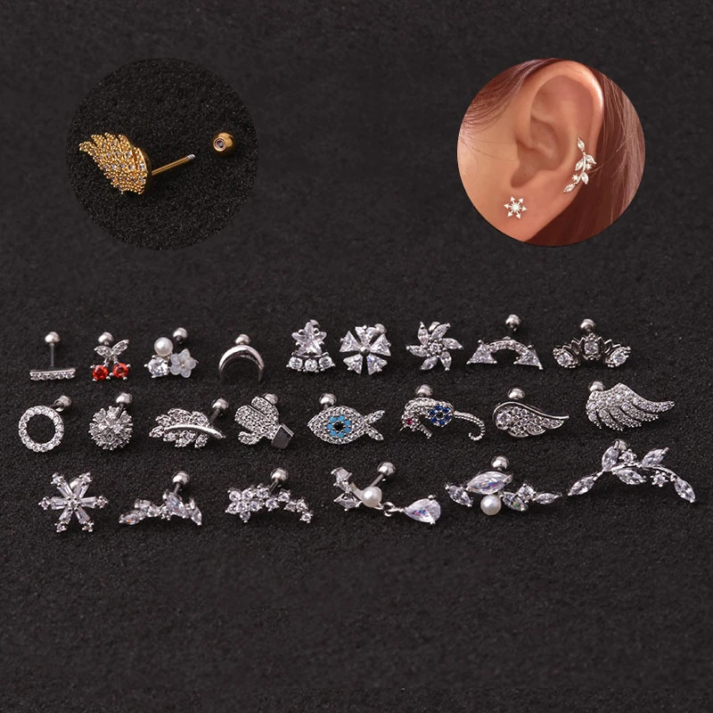 20G Stainless Steel Tragus Ring Helix Cartilage Stud Ear Stud Body Piercing Set 