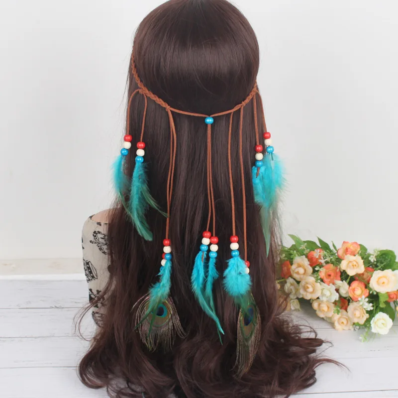 

F165 New Style Hair Accessories Bohemian Peacock Feather Hair Band Indian Ethnic-Style Headband Hair Bands