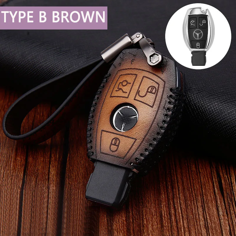 typeA BROWN Кожаный чехол для ключей в стиле ретро для Mercedes Benz AMG W203 W210 W211 W124 W202 W204 W205 W212 W176 CLS CLA - Название цвета: typeA BROWN