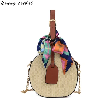 

Women Woven Bags 2020 Mini Vintage Chain Shoulder Bag Ladies Round Knitting Handbags For Girls Small Fashion Straw Hand Bag