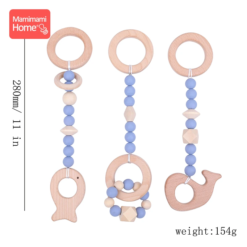 3 шт./компл. Детские Тренажерный зал играть деревянный Прорезыватель для зубов Еда Класс Perle силиконов бусов Бук деревянная заготовка против грызунов нового дизайна кольца игрушки Детский Товары подарки - Цвет: Blue Set
