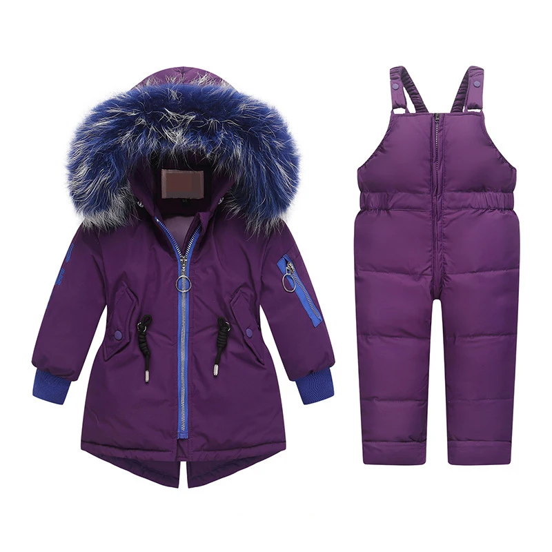 Purple Костюмы комплект зимние детские костюмы для русской зимы для девочек, пальто для девочек и-30 градусов белый пуховик на утином пуху Кофты для маленьких мальчиков верхняя одежда для детей на возраст 1, 2, 3, верхняя одежда, детский зимний комбинезон - Цвет: Purple