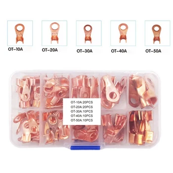 

70pcs Open OT Series Set Copper Nose wire connector Copper Terminal Block Cold Press Terminal 10A 20A 30A 40A 50A