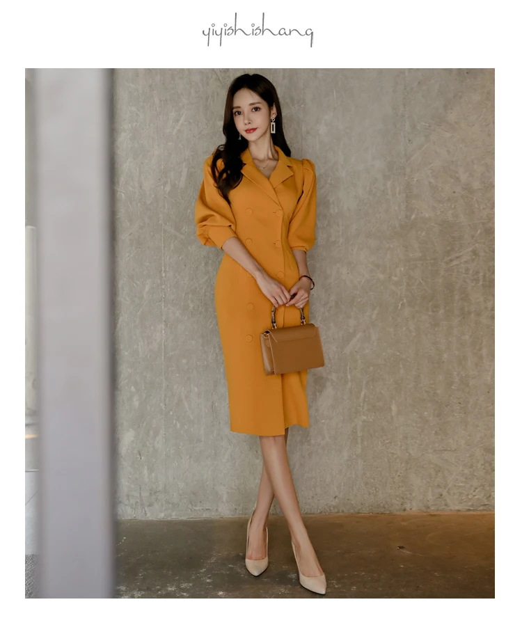 Осень зима Формальное офисное платье Элегантное оранжевое с латерным рукавом облегающее вечерние весеннее платье