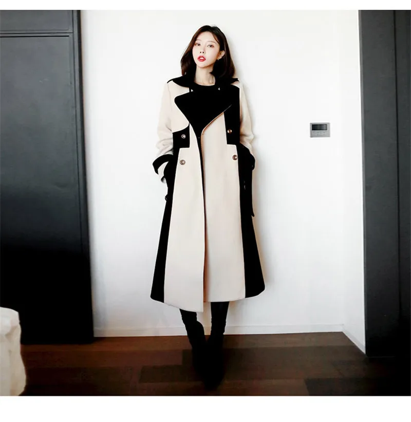 Осенне-зимнее женское длинное шерстяное пальто в корейском британском стиле с поясом, модный тонкий теплый Тренч, верхняя одежда, пальто