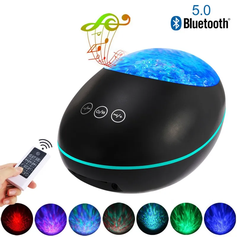 Black Lucky Stone, проектор с волнами океана, 12 светодиодный, 8 цветов, Ночной светильник, Лампа для проектора, музыкальный плеер для маленьких детей, вечерние, рождественские - Цвет: Black