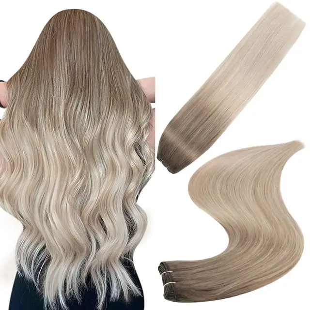 Full Shine Human Hair Weft Extensions Hair Bundles Ombre Blonde Color 100g Sew In Silky Straight Remy Skin Double Weft For Salon 8 18 60