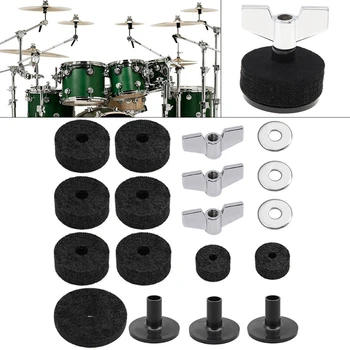 

18pcs/lot Jazz Drum Cymbal Felt Pads Parts Replacement Kits with Cymbal Sleeves & Washers & Wing Nuts & Wool Felt Pads