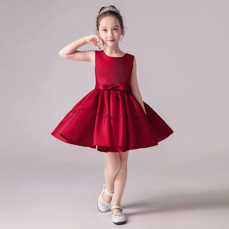 New Style Girls Red Princess Dress Tutu Dress Children Host Flower Boys/Flower Girls Evening Gown Piano Costume