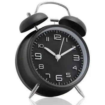 

4-inch Double Bell Alarm Clock Metal Frame 3D Dial with Backlit Desktop Home and Office Clock