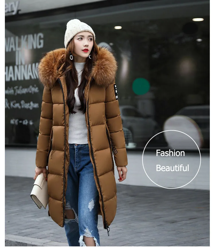 2023 New Women's Jacket Parka Down Cotton Parkas Winter Jacket Fur Collar Hooded Parkas Overcoat Thick Slim Long Coat Outerwear