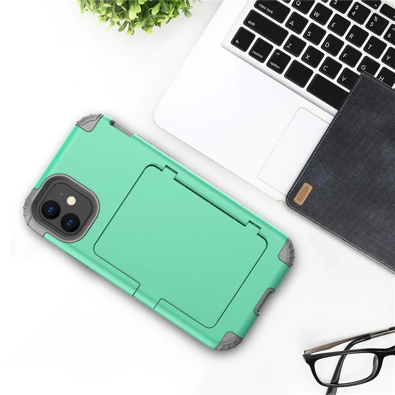 IPhone 11Promax 6 8 7 Plus x xr xsmax передний и задний защитный чехол для всего тела косметическое зеркало слот для карт PU силиконовый чехол для мобильного телефона - Цвет: Green