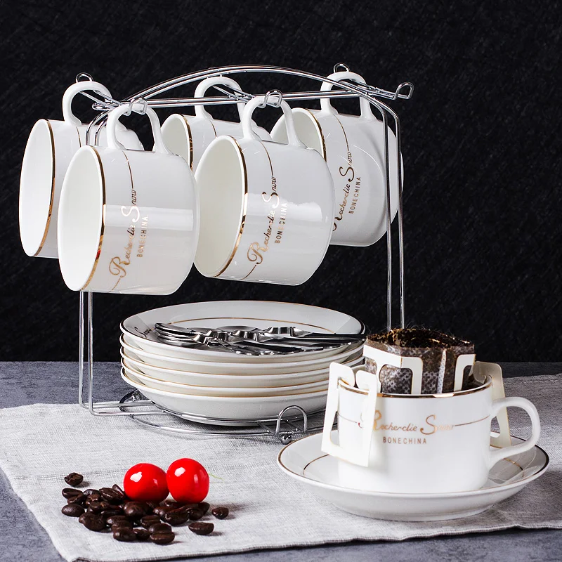 European Ceramic Cup Coffee Set Simple 6-Piece Household Small Luxury Dish and Spoon | Дом и сад
