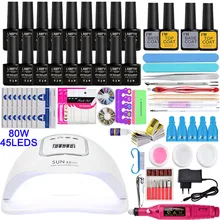 Набор для ногтей 80 54/24 Вт УФ-лампа 18 цветов Гель-лак для ногтей топ-покрытие комплект гель-лаков для ногтей маникюрный набор Электрический Маникюрный Набор