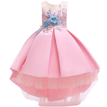 

D0057 Ribbons Lace Embroidery Princess Baby Girl Dress 2020 New Spring Summer Party Wedding Kid Dress For Girl Wholesale Clothes