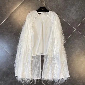 

Fashion Blouse Women 2020 Spring and Summer New Style Tassels Furry Spell Yarn Long Sleeve Shirt Ladies Harajuku Tops Shirts