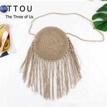 

Summer Beach Round Shape Female Tote Handbag Fashion Lady Straw Tassel Deco Crossbody Bags Female Retro Rattan Shoulder Bags