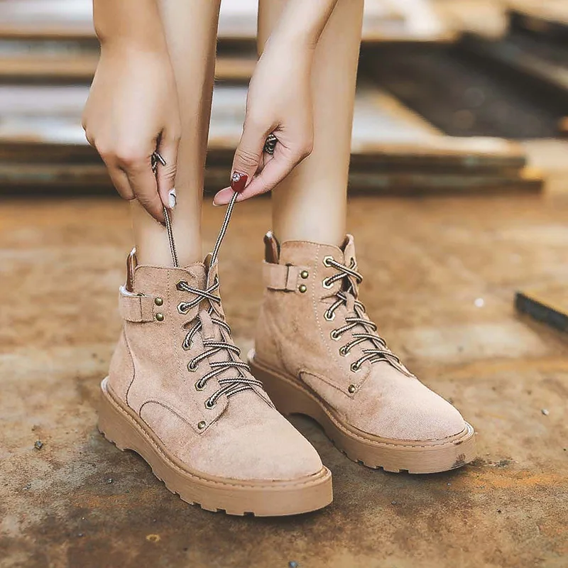 

Women's Short Boot Chunky Heel Shoes Lace Up Boots Booties Ladies Bootee Woman 2019 Round Toe Luxury Designer Ankle Rock Med