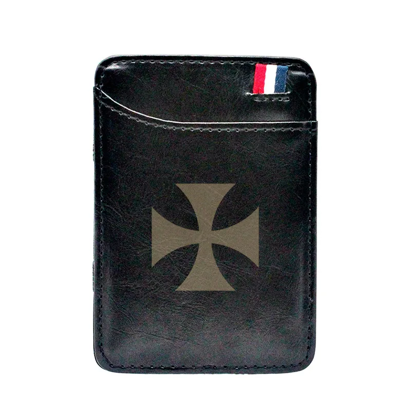 

Classic Knight Templar Cross Leather Magic Wallets Fashion Small Men Money Clips Card Purse Thin Cash Holder