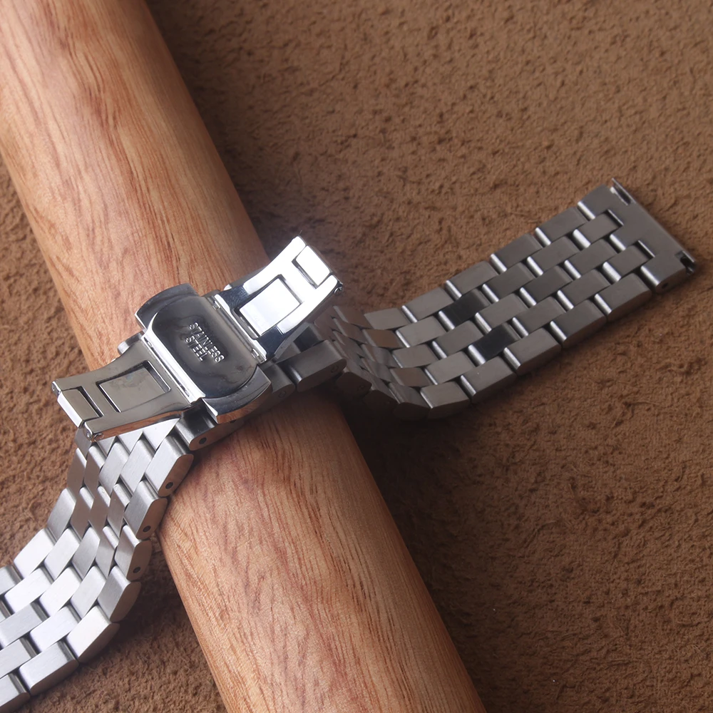 Stainless Steel Watchband 16MM 18mm 19MM 20mm 21MM 22mm 24mm Watches Band Double Lock Buckle Replacement Watch Strap Matte Mens | Наручные