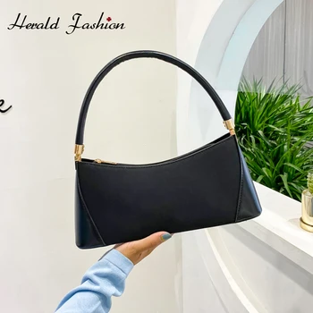 

Retro Armpit Bag For Women Fashion Baguette Shape Bag Casual Solid Color Mini Handbags Advanced PU Shoulder Bag Ladies Totes