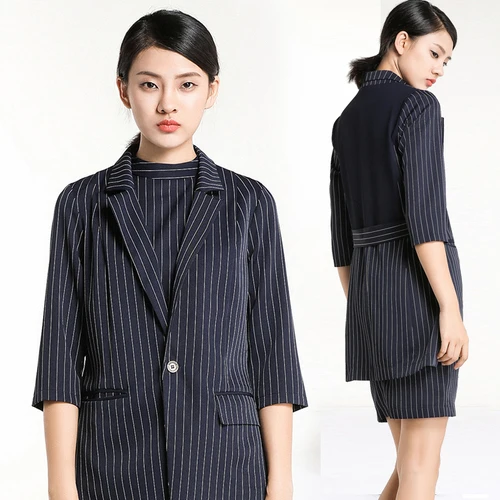 

2019 Spring Autumn New Fashionable Style Striped Female Simple Grace Temperament Business Professional Two Piece Clothes Woman