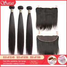 Satai прямые волосы человеческие волосы 3 пучка с фронтальным естественным цветом перуанские пучки волос с закрытием не remy наращивание волос