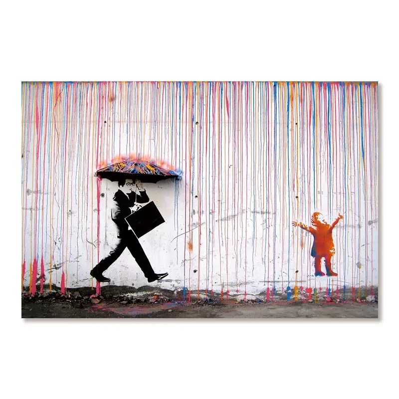 Banksy красочные дождь стены искусства холст картина домашний декор, произведение искусства плакаты и принты настенные картинки без рамки - Цвет: GH0302
