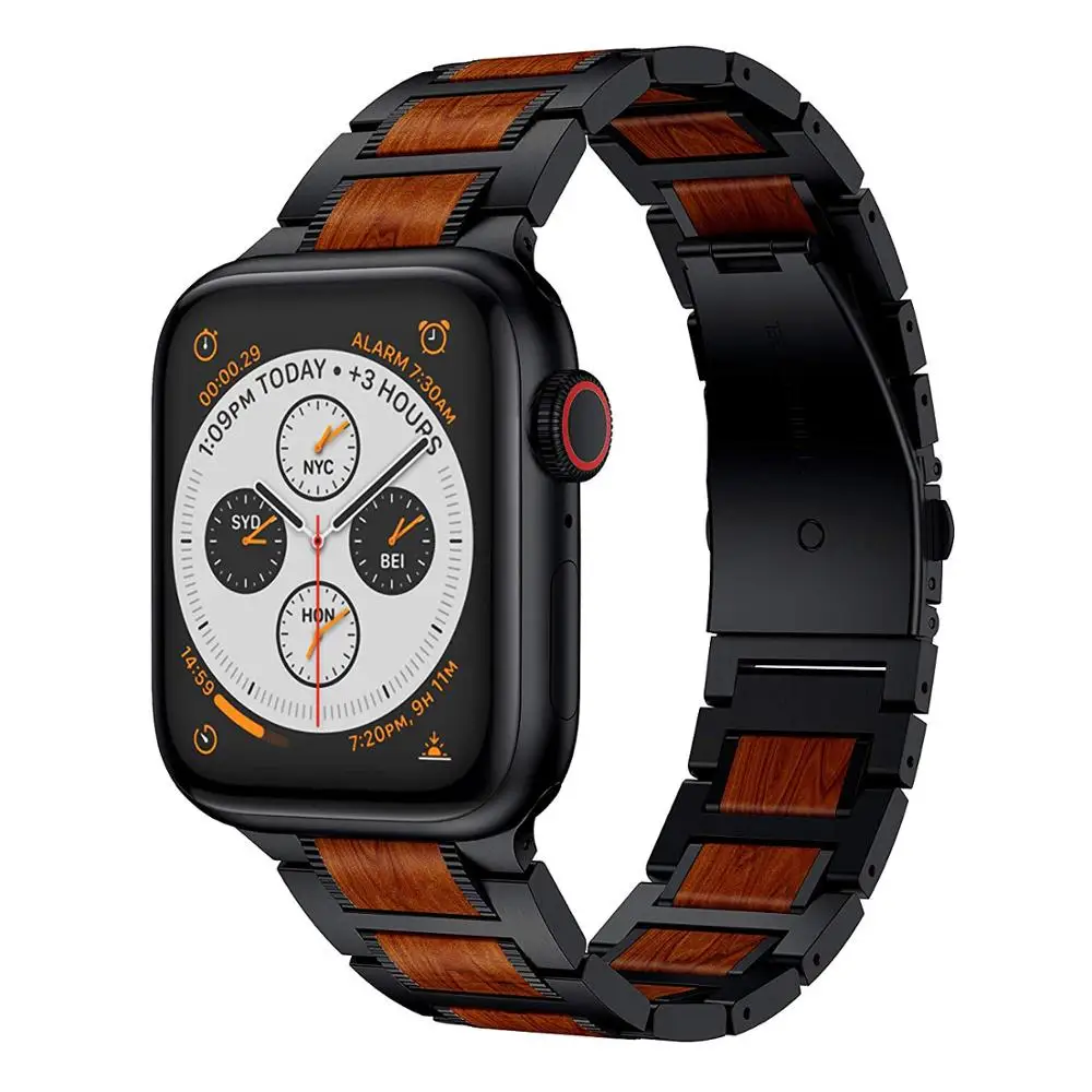 Деревянный ремешок для Apple watch band 5 4 44 мм 40 мм iWatch band 3 42 мм 38 мм браслет из красного сандалового дерева+ ремешок для часов из нержавеющей стали