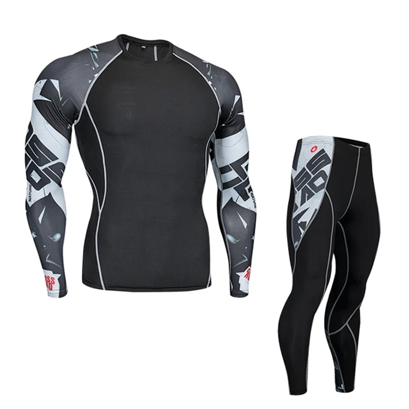 Комплект одежды для ММА, мужские тренировочные штаны, футболка для бодибилдинга, штаны для бега, мужской комплект Рашгард, компрессионная одежда, термобелье - Цвет: set