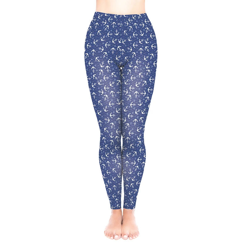 

Stylish Casual Leggings Women Anchor Waves Stripes Patterned Trousers High Waist Strefch Legging Fitness Slimming Legings Female