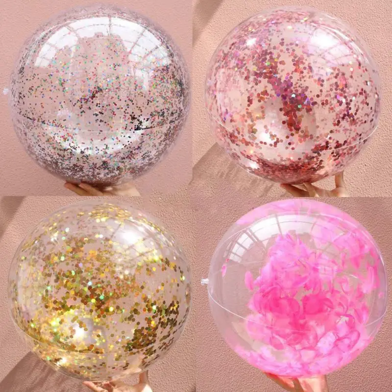 Color Sequin Beach Ball Transparent PVC Flashing Water Balloons Polo Inflatable Toy Photo Props Swimming Pools Playing Fun Tools 2 Color Sequin Beach Ball Transparent PVC Flashing Water Balloons Polo Inflatable Toy Photo Props Swimming Pools Playing Fun Tools 2