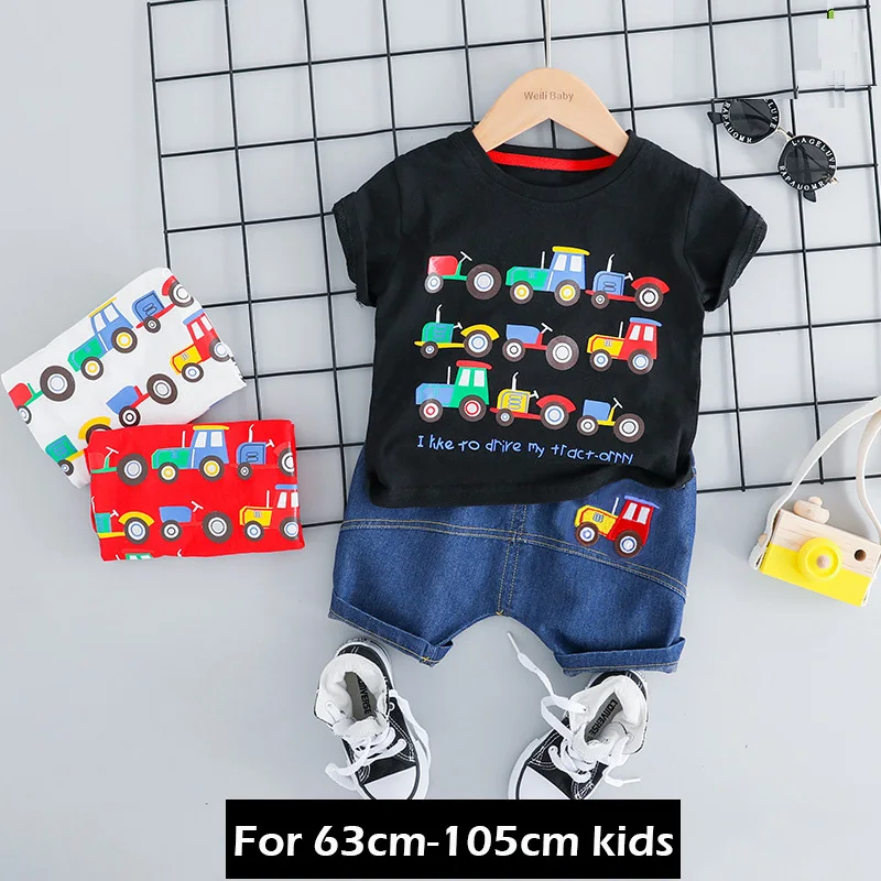 Baby Boys Summer Casual Clothes 2pcs Sets 2020 Fashion Tractor Cars Print Soft Cotton T shirt &amp Denin Shorts Pants for Age 1 2 3 |