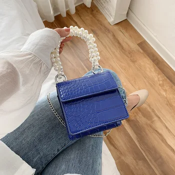 

Mini Alligator Pattern Flap Bags for Women PU Leather Shoulder Bag Pearl Ladies Handbags Women Designer Bag Sac A Main Femme