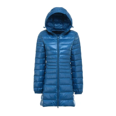 7XL Plus Size Down Coat Female Long Winter Ultra Light Down Jacket Women Hooded Feather Jacket Warm Coat Female Portable Outwear - Цвет: Синий