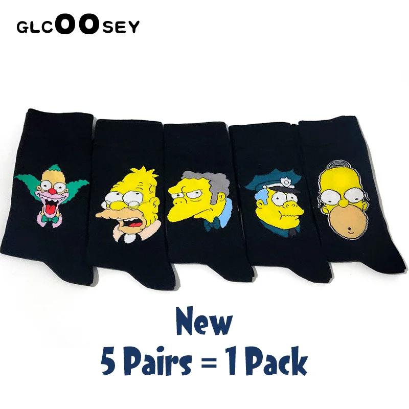 5 Pairs-All color2 5 пар/упак. персональные Мультяшные хлопковые носки для влюбленных пар милые носки средней высоты для мужчин и женщин, носки для колледжа и скейтборда - Цвет: 5 Pairs-All color2