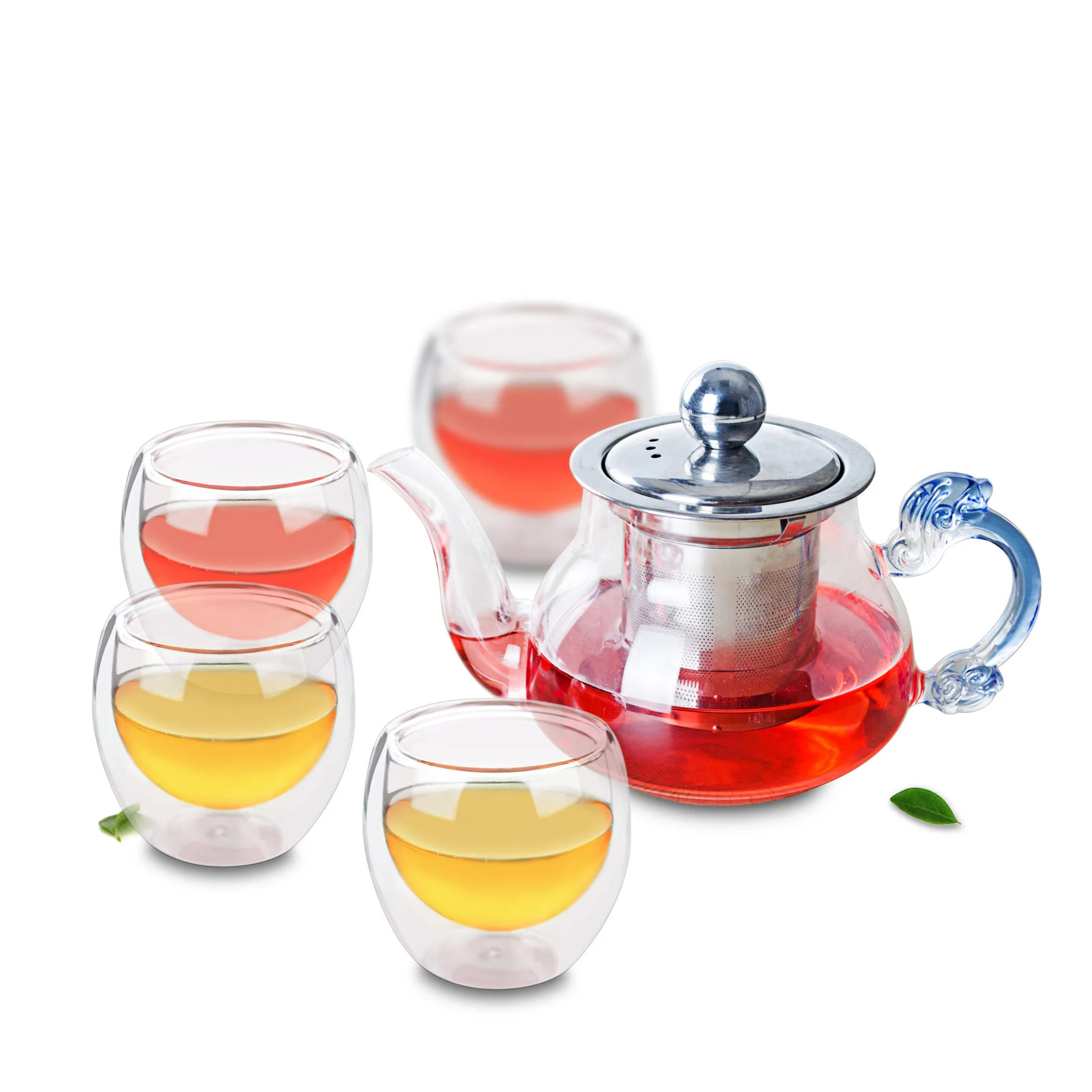 1x Стекло Чай Set-450ml термостойкие горшок w/Нержавеющая сталь узел + 4x с двойной