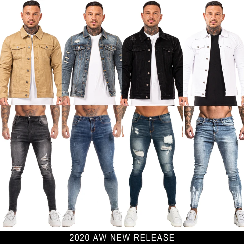 GINGTTO Jeans Men Elastic Waist Skinny Jeans Men 2020 Stretch Ripped