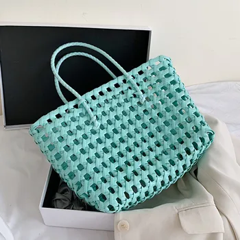 

Manual Openwork Weaving Handbags for Women 2020 Summer Beach Bag Picnic Shoulder Bag Fashion Luxury Travel Solid Color Hand Bag