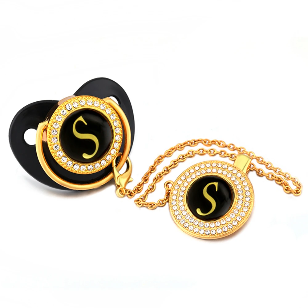 Черная шикарная соска и с клипсой роскошное имя начальная буква S держатель для