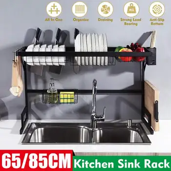 

2 Tier Stainless Steel Kitchen Shelf Organizer Dishes Drying Rack Over Sink Drain Rack Kitchen Storage Countertop Holder 65/85cm